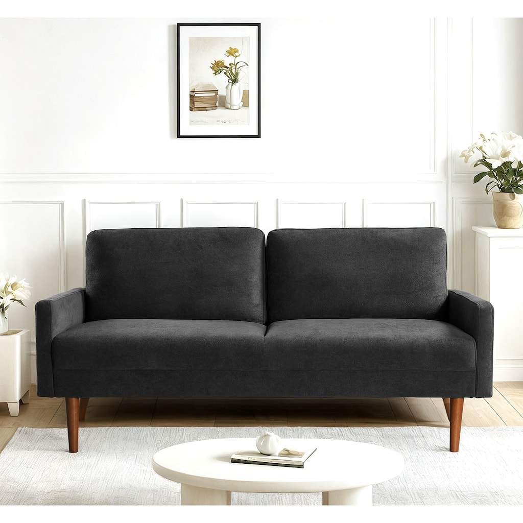 European Style Velvet 3 Seater Black Sofa, 67x30x33 inches