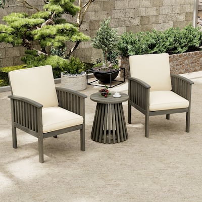 Christopher Knight Home - Zed 3 Piece Patio Acacia Wood and Waterproof Fabric Conversation Set.