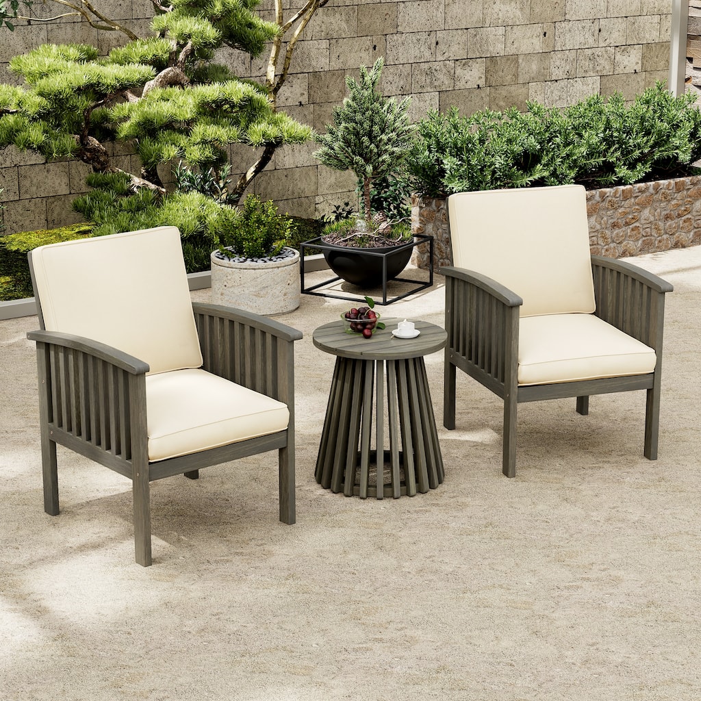 Christopher Knight Home - Zed 3 Piece Patio Acacia Wood and Waterproof Fabric Conversation Set.