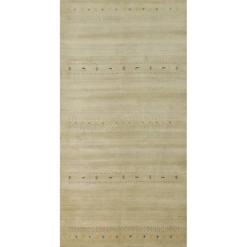 Hand Knotted Oriental 100% Wool Carpet Tribal Animal Pictorial Beige & Ivories Gabbeh Area Rug - 11' 8'' X 4' 11''