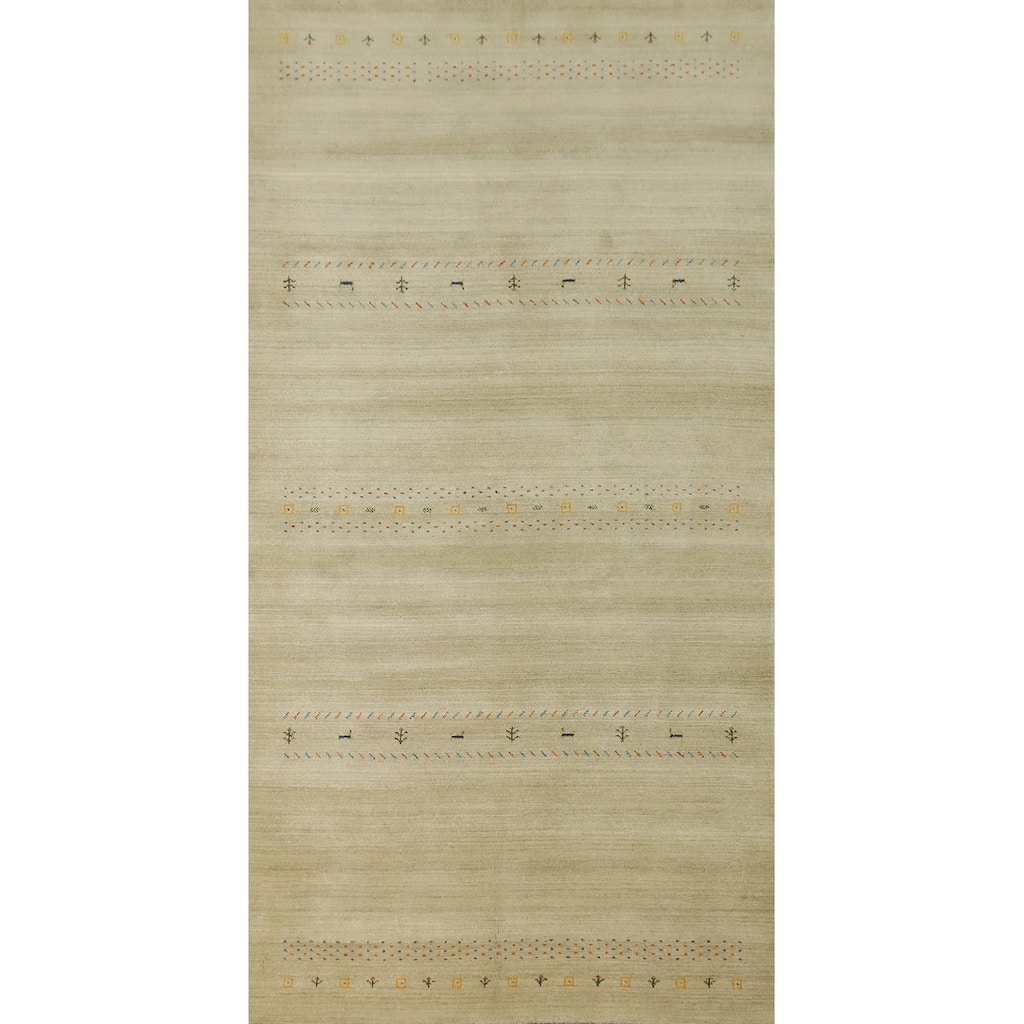 Hand Knotted Oriental 100% Wool Carpet Tribal Animal Pictorial Beige & Ivories Gabbeh Area Rug - 11' 8'' X 4' 11''
