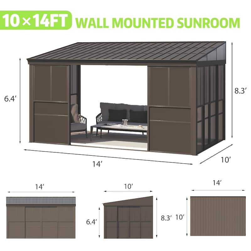Outdoor Solarium Sunroom,Patio Hardtop Gazebo,All-Season Aluminum Patio Gazebo with with Sliding Doors and Screens