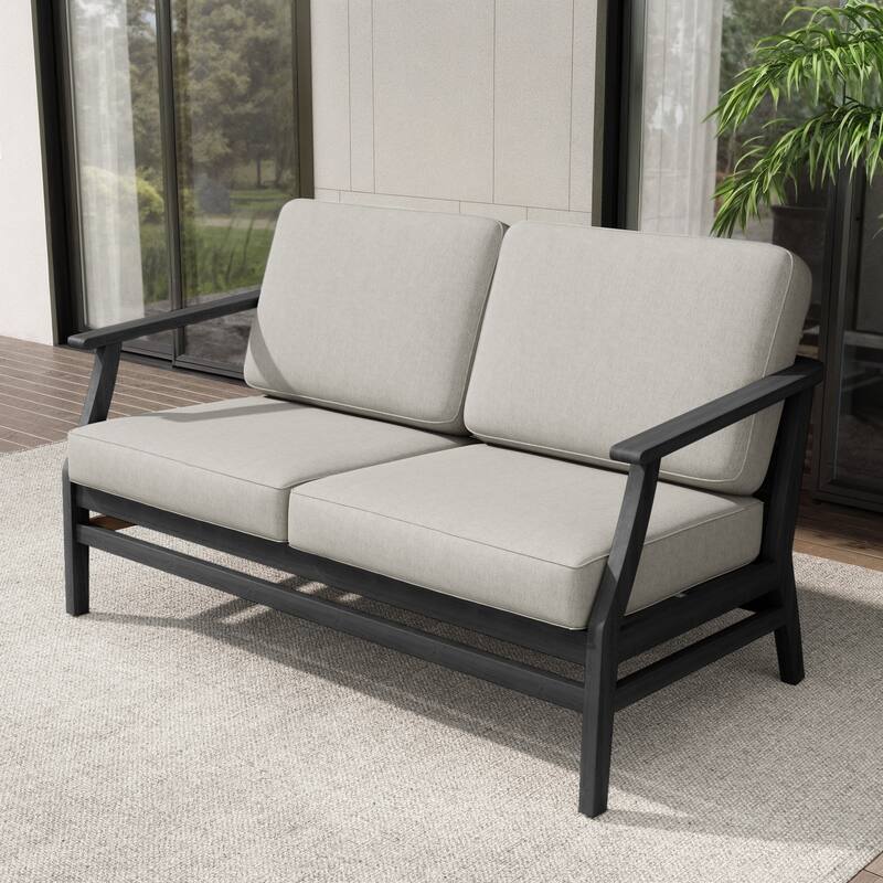 Teak Outdoor Patio Club Chairs Loveseat with Cushions