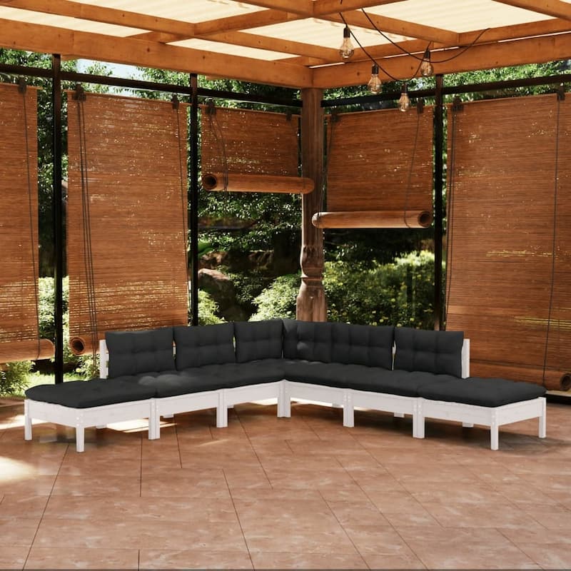 vidaXL Solid Pinewood Patio Lounge Set 7 Piece with Cushions Multi Colors