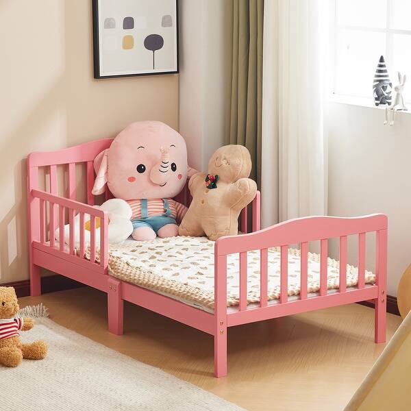 slide 2 of 30, Single Vertical Board With Guardrails On Both Sides, Pink, Wooden Bed, Pine, Children'S Pink