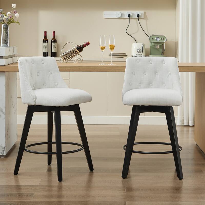 25" Swivel Bar Stools Set Of 2-Modern Counter Height Stools With Linen Upholstery&Button Tufted Back