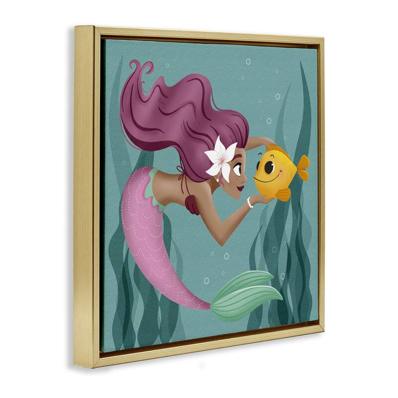Stupell Mermaid & Fish Friends Framed Floater Canvas Wall Art Design By Sarah Hickman