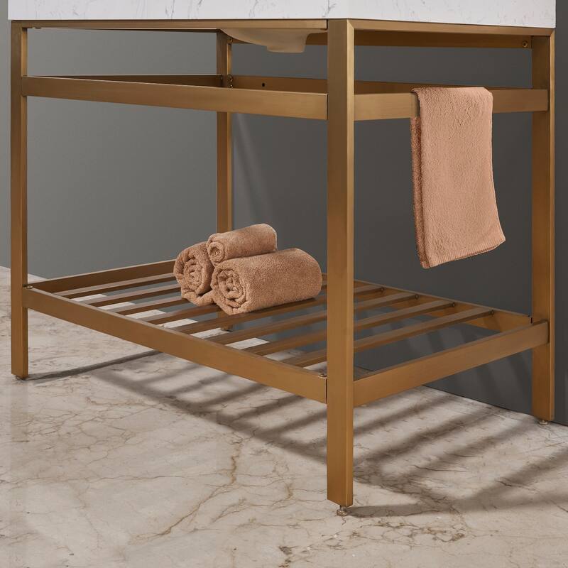 Altair Merano Stainless Steel Vanity Console with Stone Countertop and Mirror