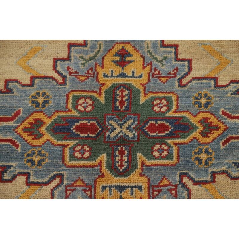 Kazak Area Rug Handmade Oriental Yellow Wool Carpet - 5'2" x 6'7"