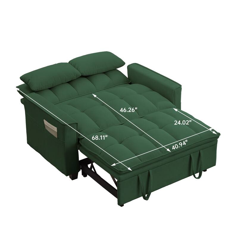 48.03" Pin Striped Fabric 3 in 1 Convertible 2 Seater Sleeper Sofa Bed