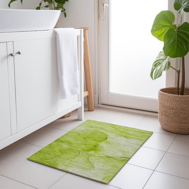 Machine Washable Indoor/ Outdoor Abstract Chantille Rug - Green - 1'8" x 2'6"