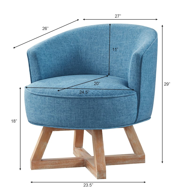 Swivel chair with cross-shaped wooden base,Lounge chair with solid wood legs,360°freely Swivel chair,Classic linen Fabric
