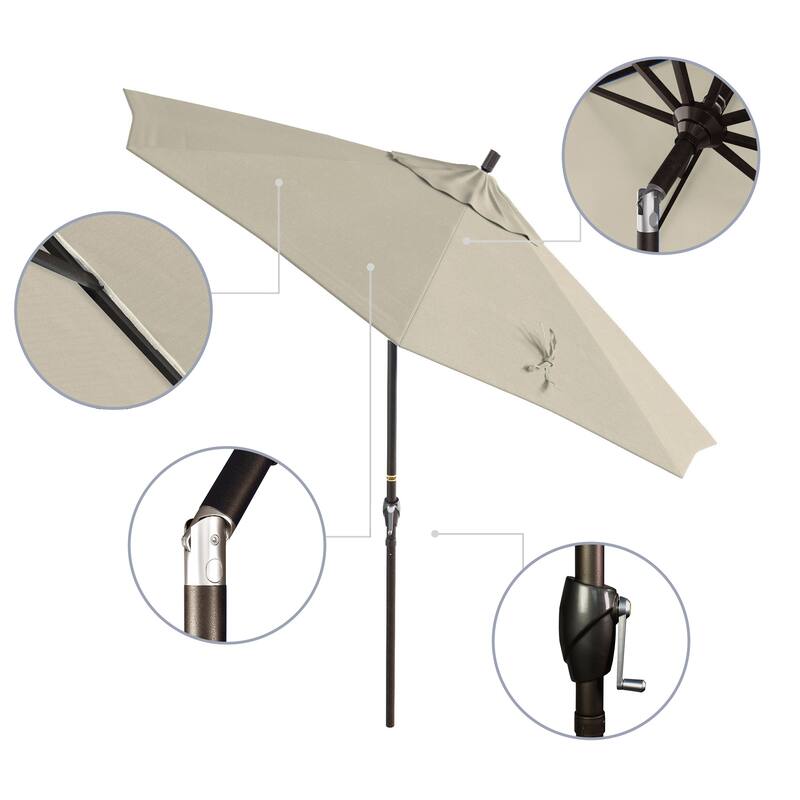 California Umbrella 9-foot Round Crank Lift, Push ButtonTilt, Bronze Frame Finish, Aluminum Patio Umbrella with Sunbrella Fabric