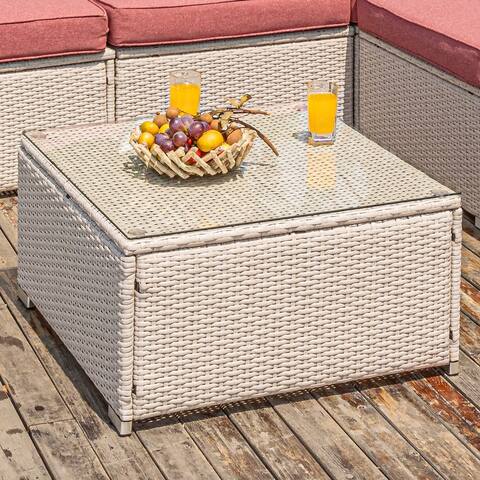 COSIEST Outdoor Furniture Wicker Glass-Top Coffee Table