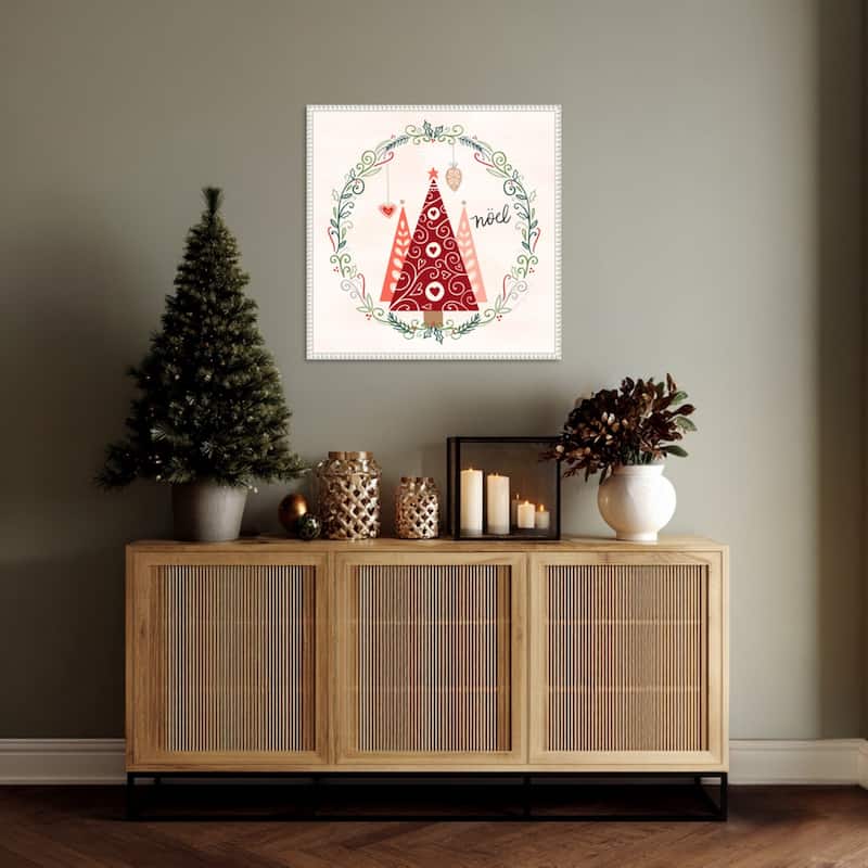Hygge Christmas III by Noonday Design (22 x 22 in.), Framed Canvas Wall Art Print - Sylvie Beaded White