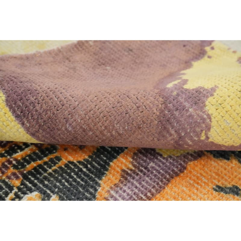 Hand Knotted Oriental Viscose Silk Carpet Modern Animal Pictorial Purples Abstract Area Rug - 7' 9'' X 5' 8''