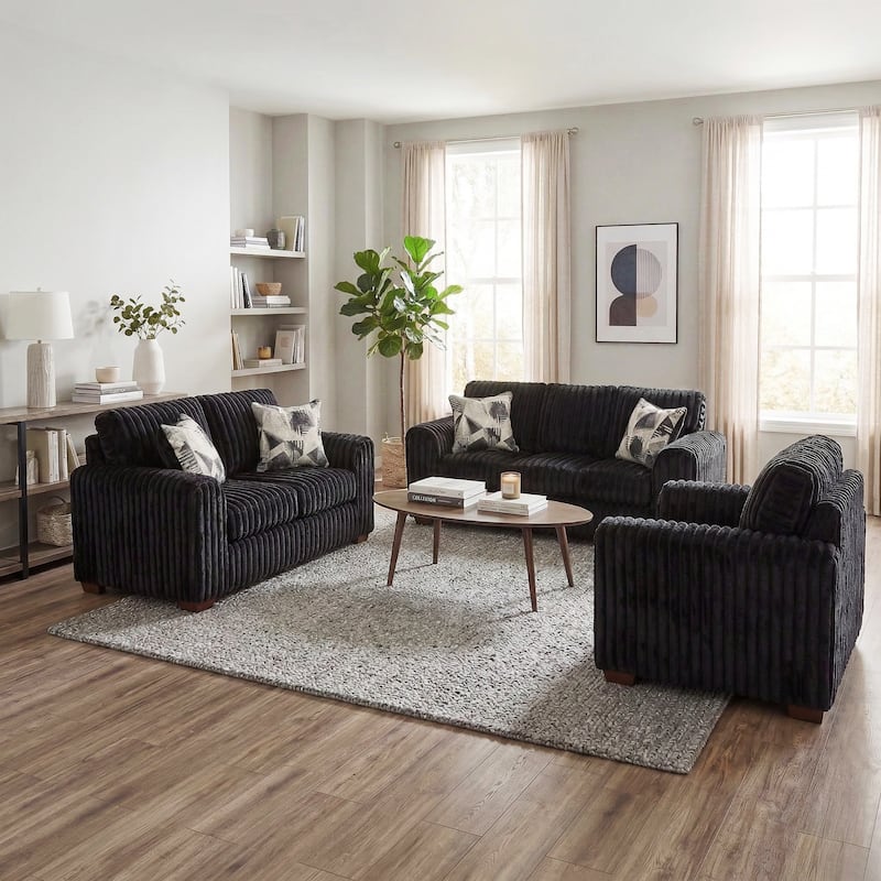 Roundhill Furniture Nolan 3-Piece Living Room Set, Sofa Loveseat and Chair
