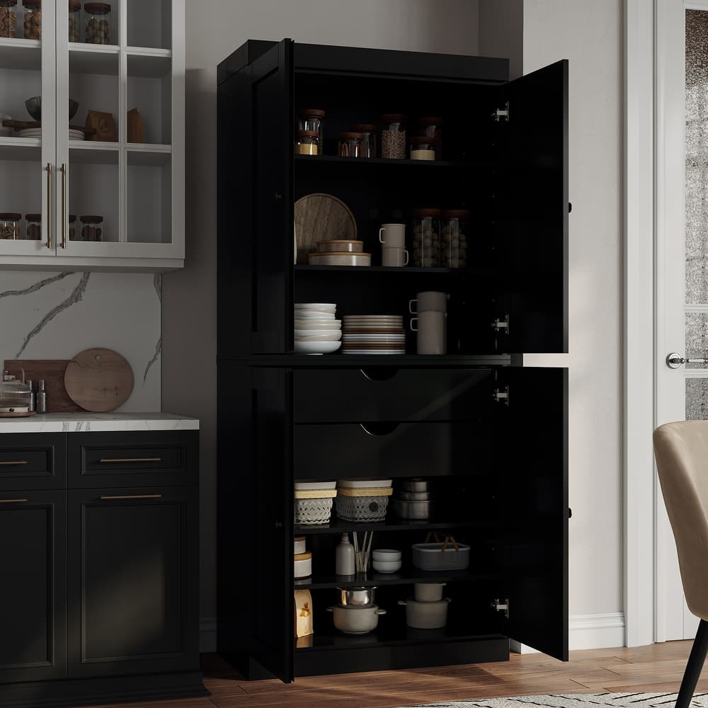 Palace Imports 100% Solid Wood Pantry Cabinet, Shaker Doors, 2 Drawers, Adjustable Shelves, 32" Wide, 71.5" Tall