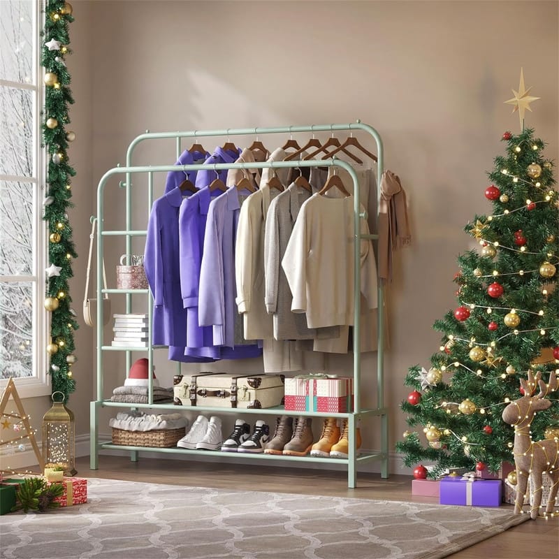 Double Rods Portable Garment Rack for Hanging clothes - 13"D x 49"W x 64.76"H