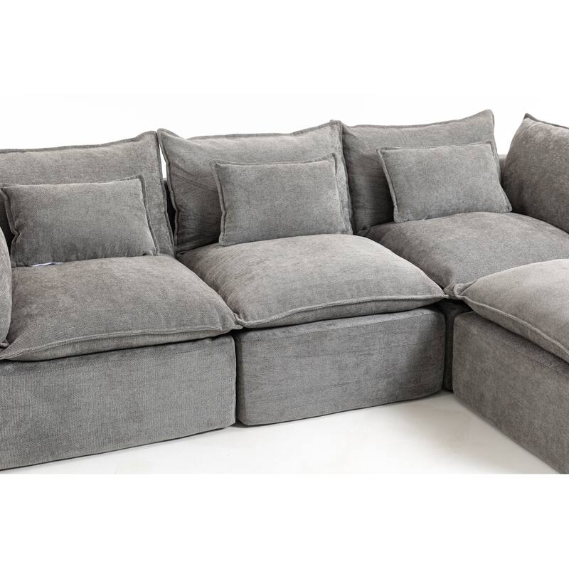 Oversized Modular Sectional Sofa, Comfy Velvet Deep Seat Cloud Couch, 3 Seat Sofa with Ottoman for Living Room, Apartment