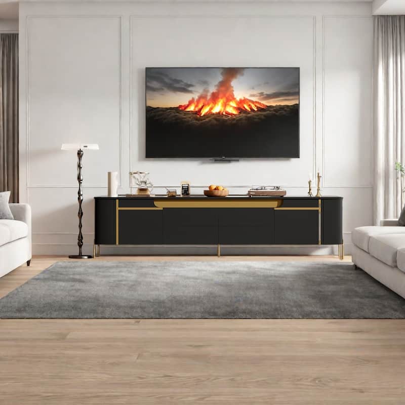74.8" TV Stand with Storage with 2 Cabinets & 4 Drawers, Golden Metal Legs - Black