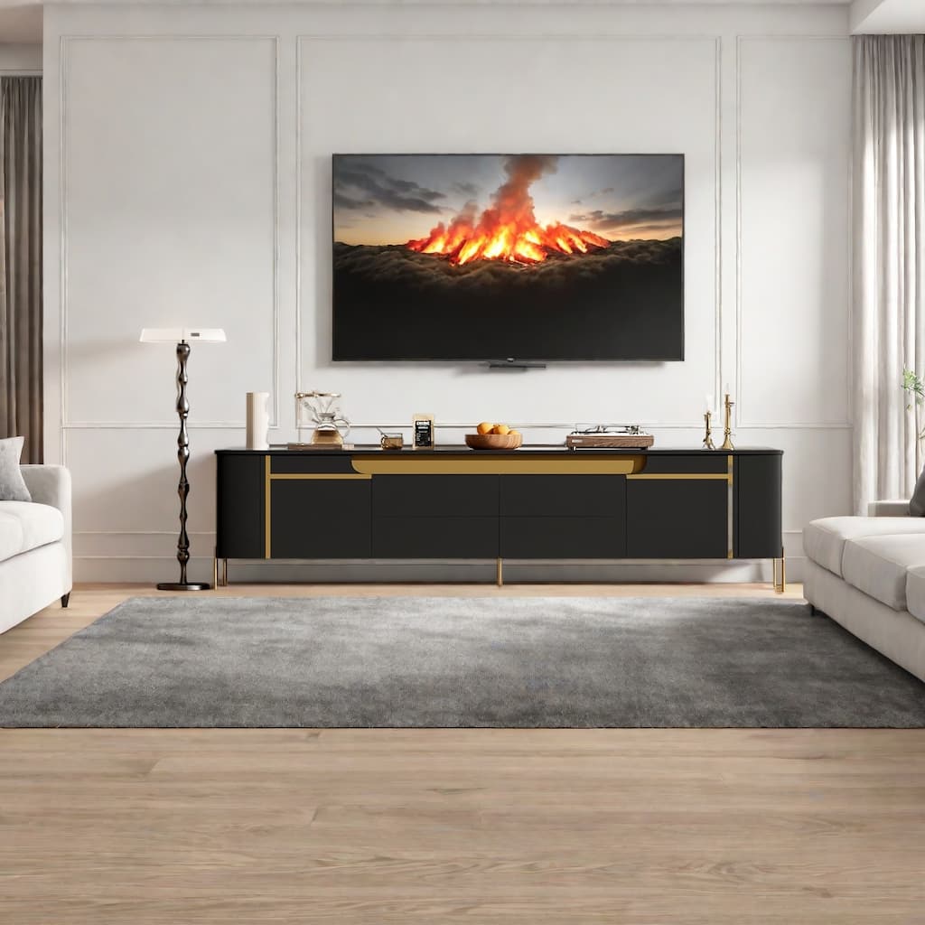 74.8" TV Stand with Storage with 2 Cabinets & 4 Drawers, Golden Metal Legs