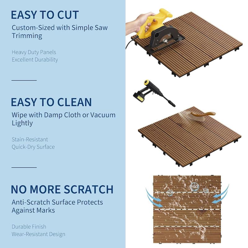 33 Pack 12"X12" Wood Patio Flooring Deck Tiles for Indoor & Outdoor Use - 33-Pack