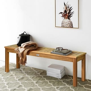 Gymax Patio Garden Acacia Wood Bench Dining Bench w/ Slatted Seat - See Details