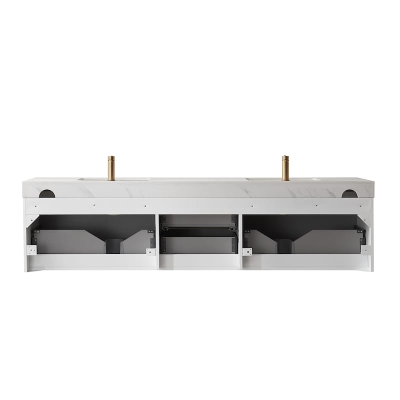 Alicante 84" Double Vanity in Grey with Sintered Stone Top, Mirror