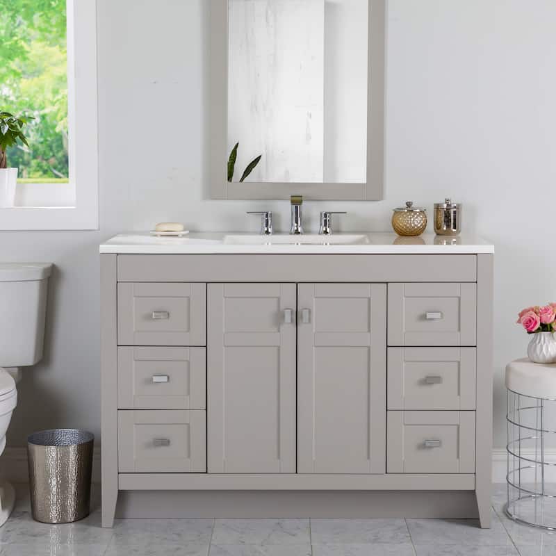 Spring Mill Cabinets Lonsdale 48.5" Bathroom Vanity With 6 Drawers and White Sink Top