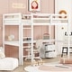 preview thumbnail 14 of 24, Wood Loft Bed with Guardrails&Ladder, Built-in Desk, a Storage Cabinet of 2 Drawers White