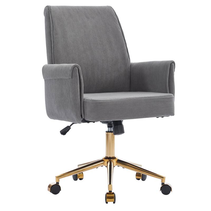 Corduroy Swivel Office Chair with Wheels, Ergonomic High Back Task Chair, Upholstered Accent Chair with Adjustable Height