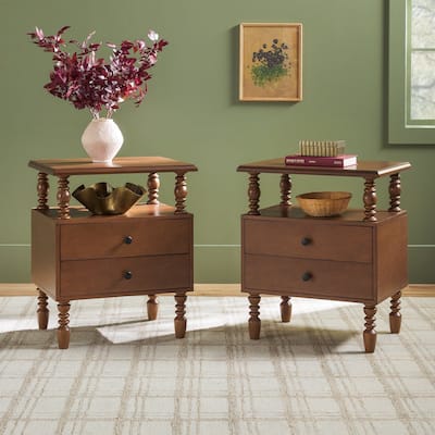 Walker Edison Easy Assembly Solid Wood 2-Drawer Nightstand (Set of 2)