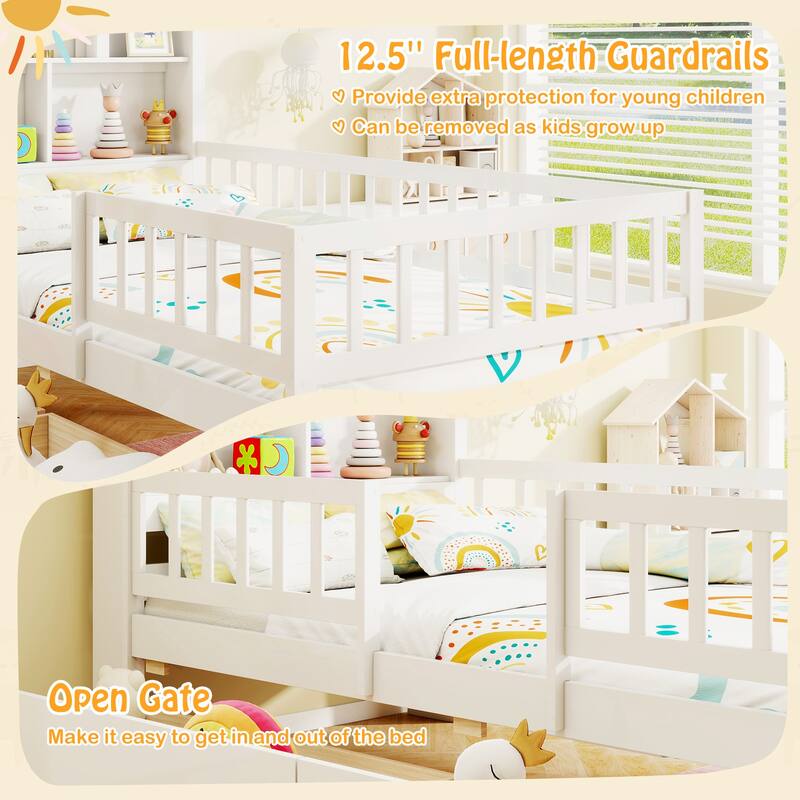 Gymax Twin Size House Bed w/ 2 Drawers Kids Montessori Bed w/ Storage