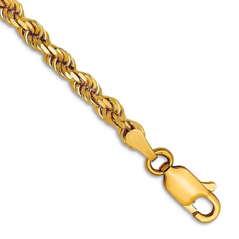 Curata 14k Yellow Gold Unisex 3.mm Heavy Rope Chain Bracelet