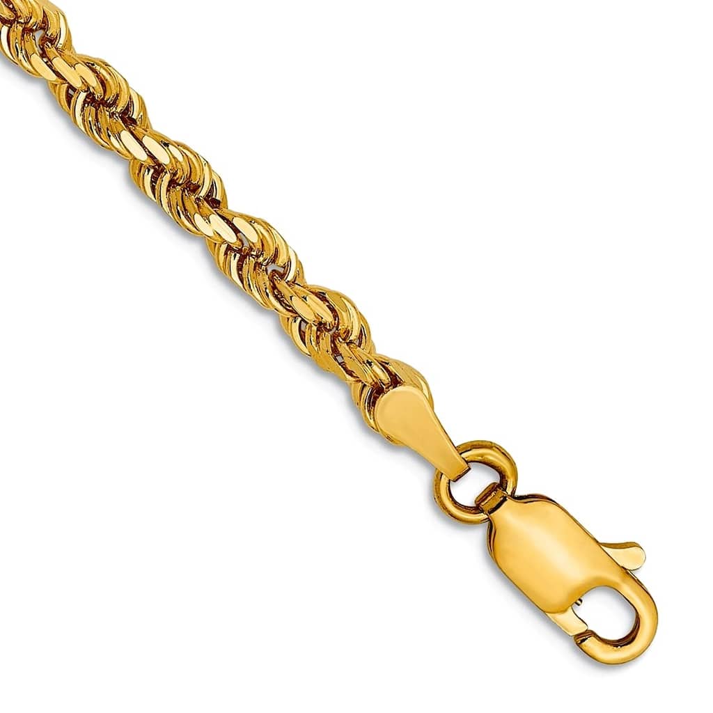 Curata 14k Yellow Gold Unisex 3.mm Heavy Rope Chain Bracelet