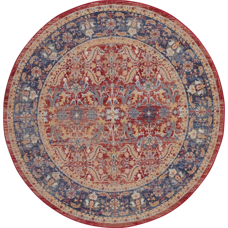 Power Loomed Distressed Geometric Floral Traditional Non Skid Area Rug - 48' X '48' X '0.5