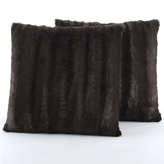 Cheer Collection Solid Color Faux Fur Throw Pillows (Set of 2) - Brown - 20 x 20