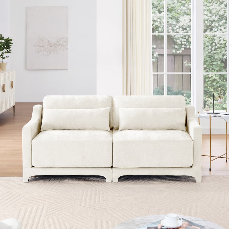 73.2″ Chenille 3-Seater Sofa with 2 Lumbar Pillows for Living Room