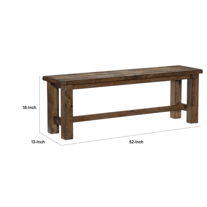 Rick Dining Bench, 52 Inch Transitional Natural Brown Rubberwood