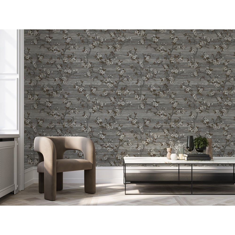 Flocked Botanical Blossom Pattern Stylish Floral Wallpaper