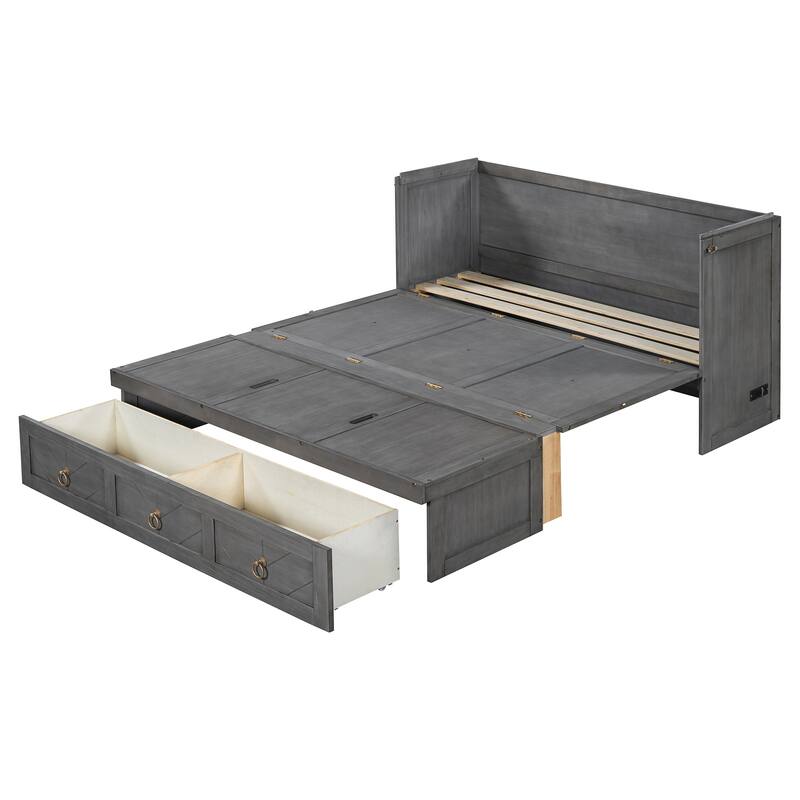 Space-Saving Queen Murphy Bed with Built-in USB Charging, Large Storage Drawer & Dual Finish Options