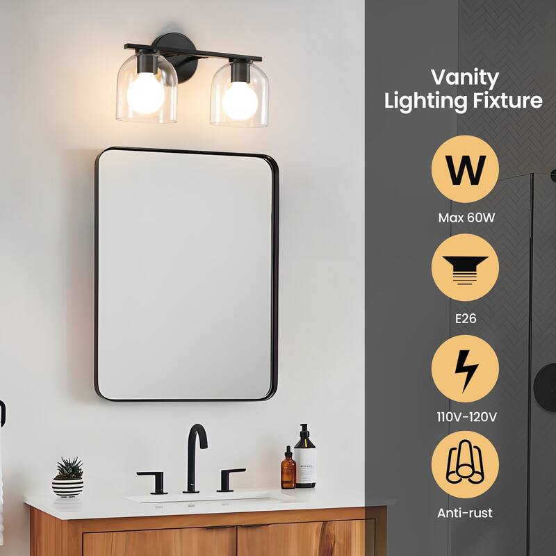 2/3/4-Light Dimmable Bathroom Vanity Light with Glass Shade - Matte Black