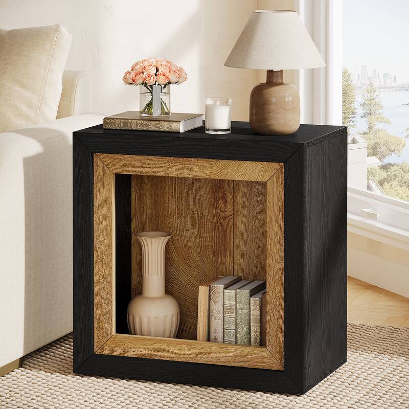 Wood End Side Table for Living Room - black&brown
