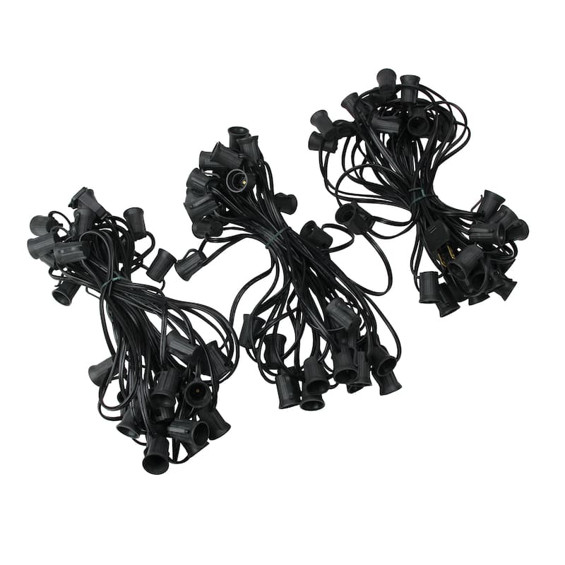 Commercial Grade C9 Christmas Light Socket Set - 100' Black Wire - 18 Gauge