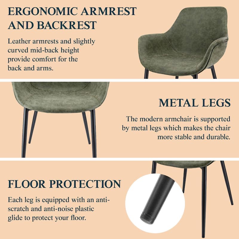 Markley Leather Dining Chair with Iron Legs Set of 4 Modern Accent Armchair