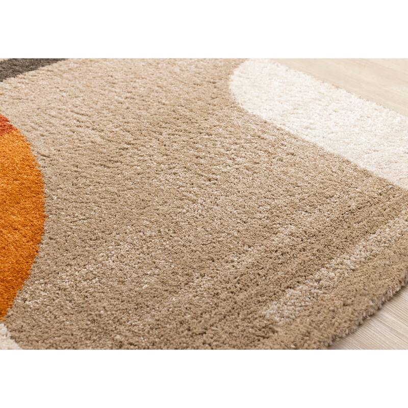 Cozy Geometric Shag Area Rug in Beige Cream Orange