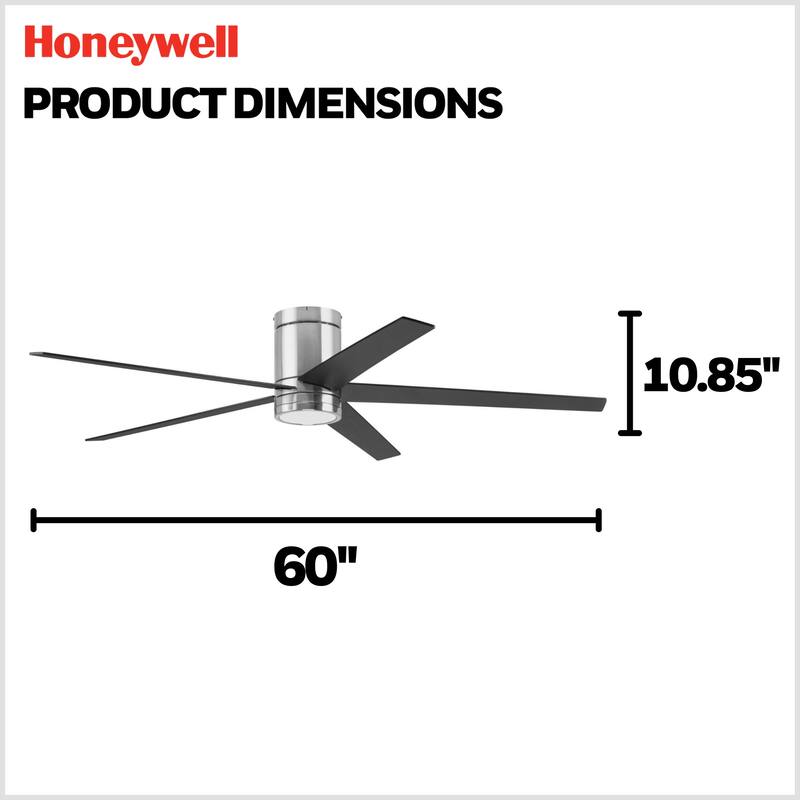 60" Honeywell Graceshire Brushed Nickel Indoor Ceiling Fan with LED Light and Remote Control, 6-Speed BLDC Motor