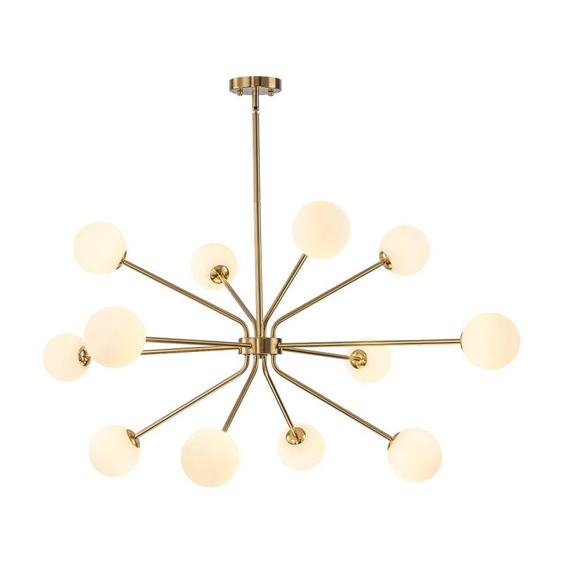 Mid-Century Linear Milky Glass Globe Bubble Sputnik Chandelier