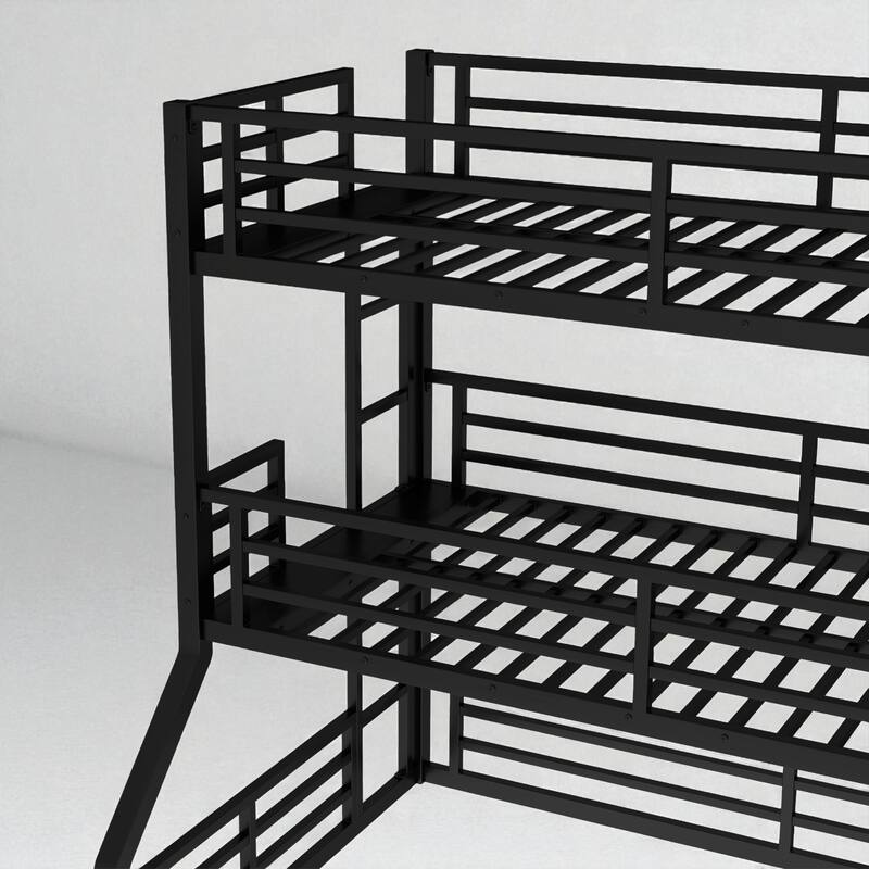 Triple Metal Bunk Bed with Safety Rails, Heavy-Duty Space-Saving Design